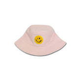 Smiley Face Embroidered Terrycloth Bucket Hat - Pink